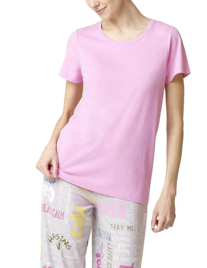 Hue Short Sleeve Scoop Neck PJ Tee Cameo Pink Women Plus Size