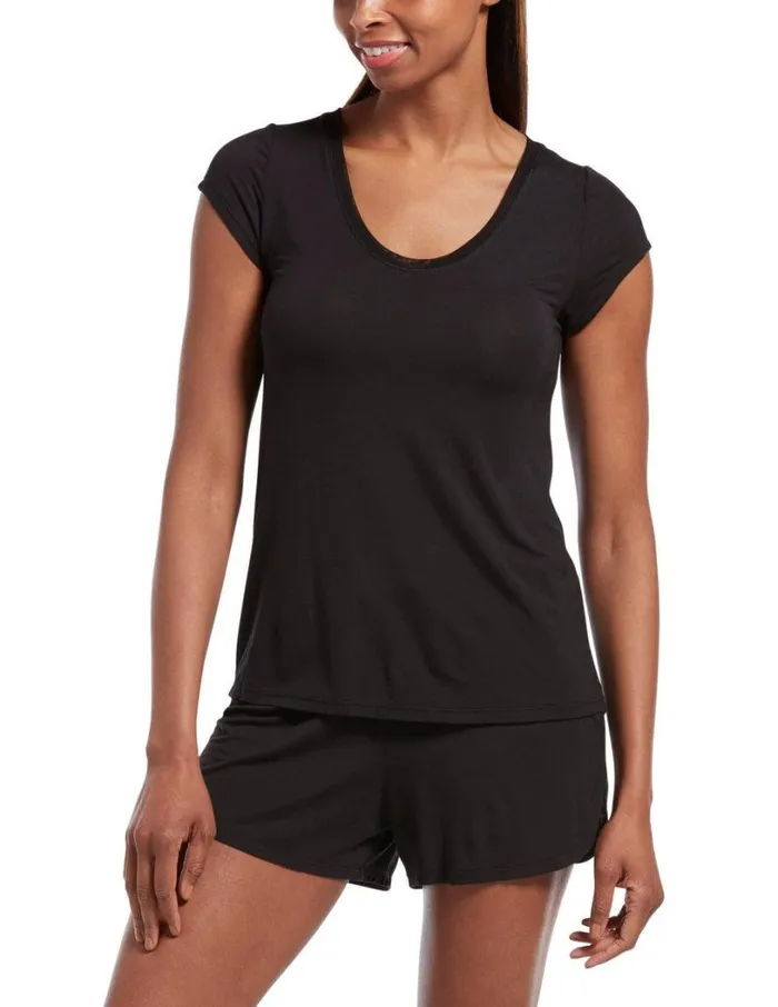 Hue SleepWell Solid Short Sleeve PJ Tee Black Women Plus Size