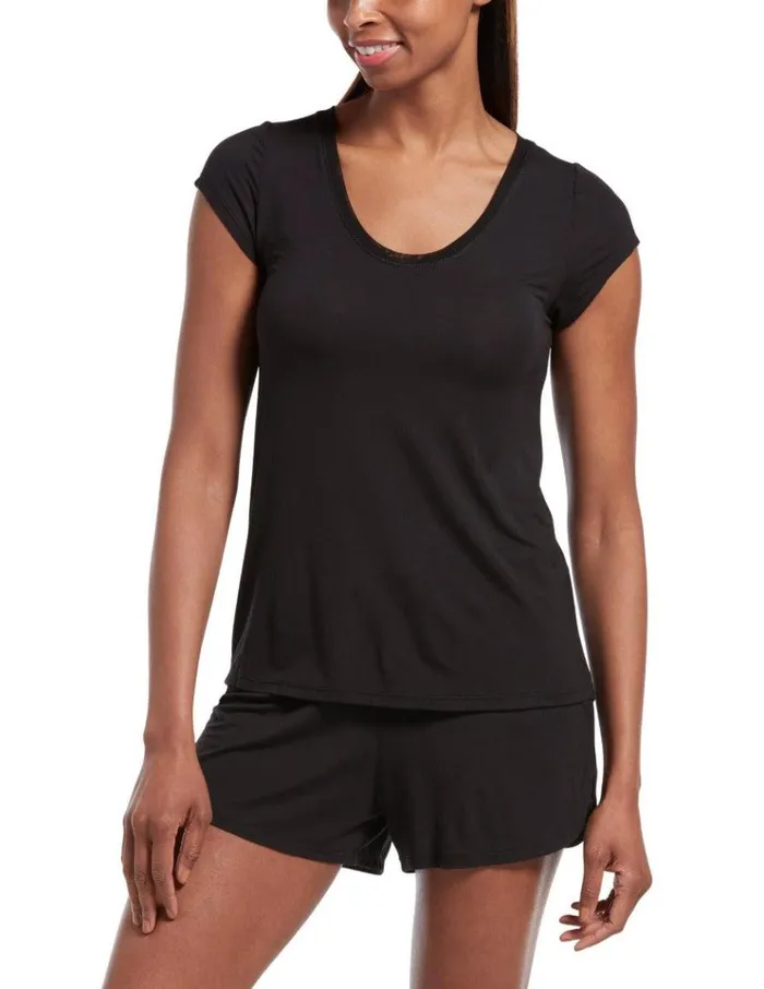 Hue SleepWell Solid Short Sleeve PJ Tee Black Women Plus Size