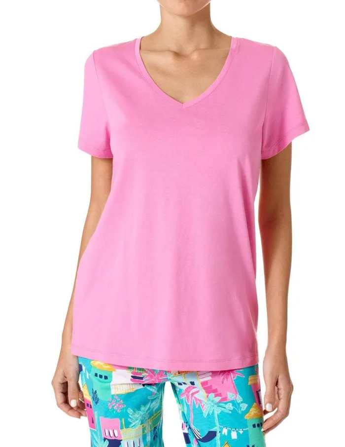 Hue Solid Short Sleeve VNeck PJ Tee Dusty Lavender Women Plus Size