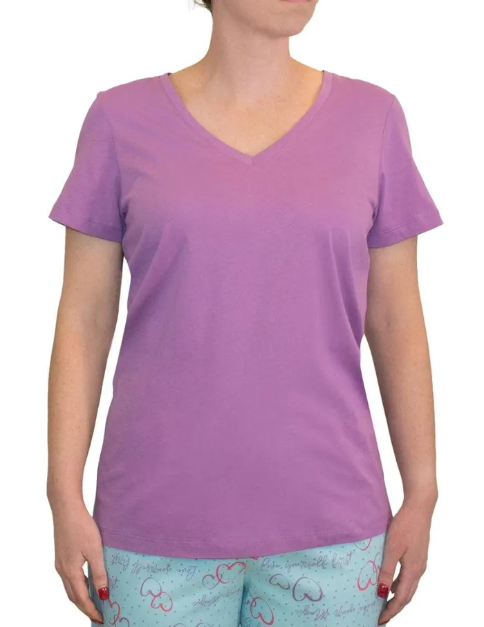 Hue Solid Short Sleeve VNeck PJ Tee Dusty Lavender Women Plus Size