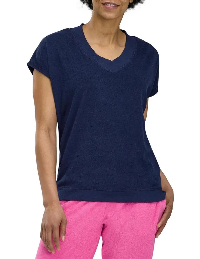 Hue Sundown Terry Relaxed VNeck PJ Tee Medieval Blue Women Plus Size