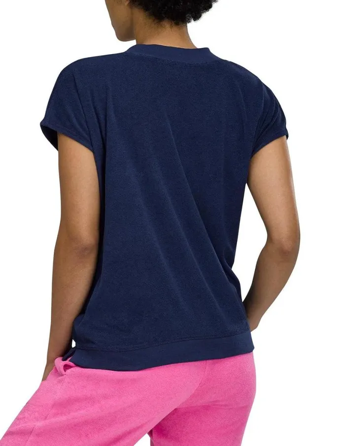 Hue Sundown Terry Relaxed VNeck PJ Tee Medieval Blue Women Plus Size