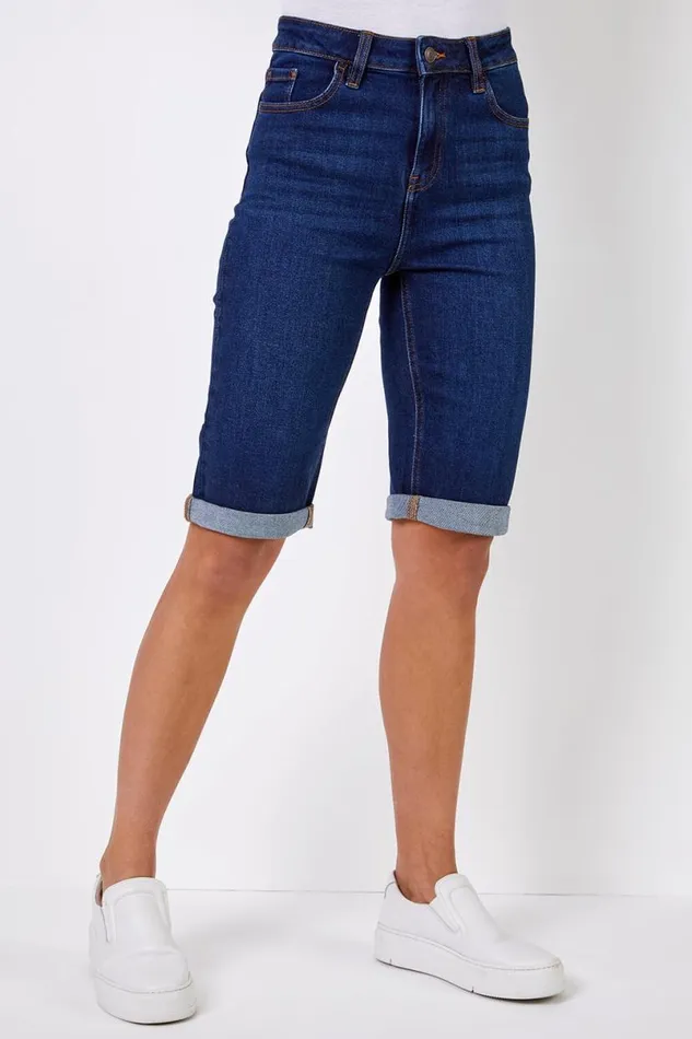 Indigo Essential Stretch Knee Length Shorts Women Roman Shorts