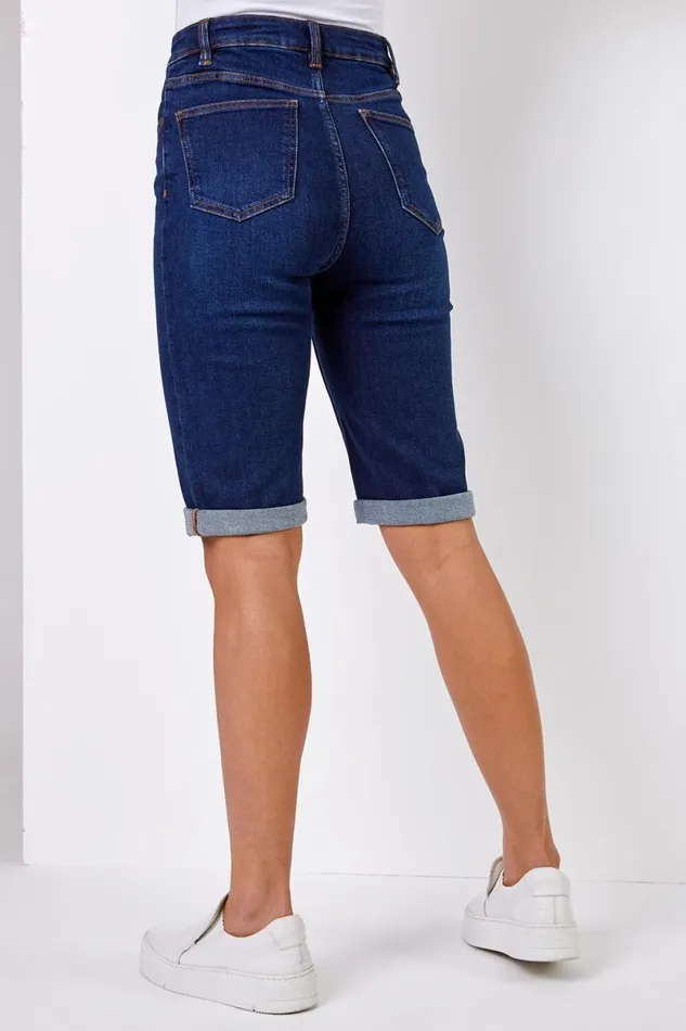 Indigo Essential Stretch Knee Length Shorts Women Roman Shorts