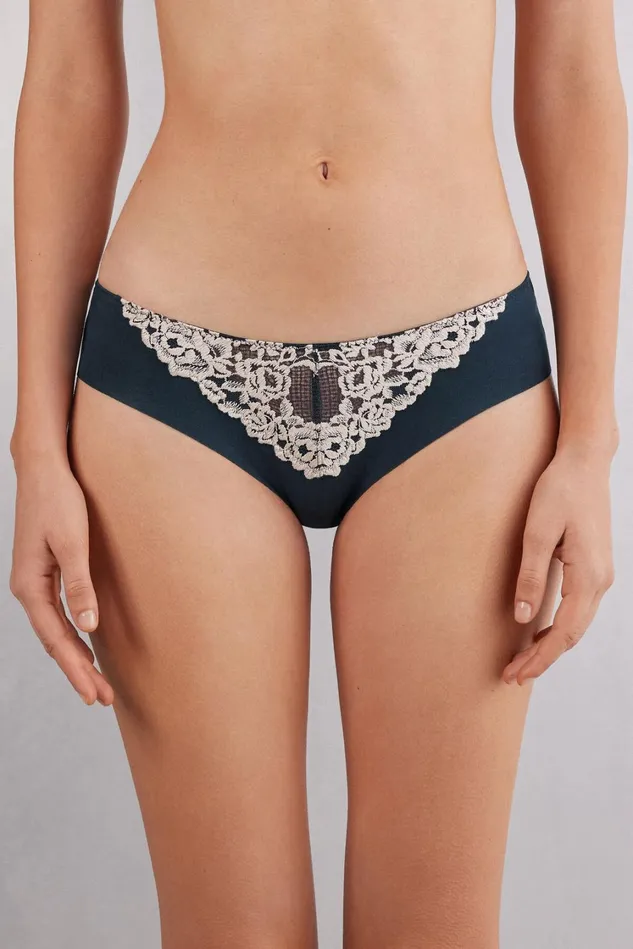 Intimissimi Bikini Panties Women Pretty Flowers Seamless Cotton Panties Blue 347i 8211 Deep Bluevanilla