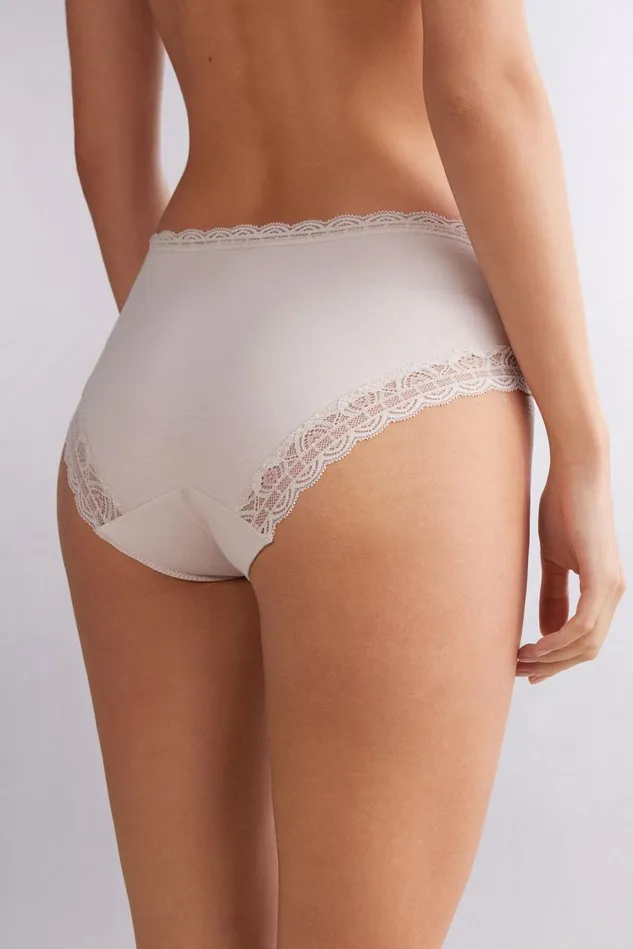 Intimissimi Bikini Panties Women SemiHigh Rise Cotton And Lace Panties Natural 2280 8211 Avorio Crema