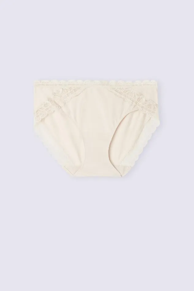 Intimissimi Bikini Panties Women SemiHigh Rise Cotton And Lace Panties Natural 2280 8211 Avorio Crema