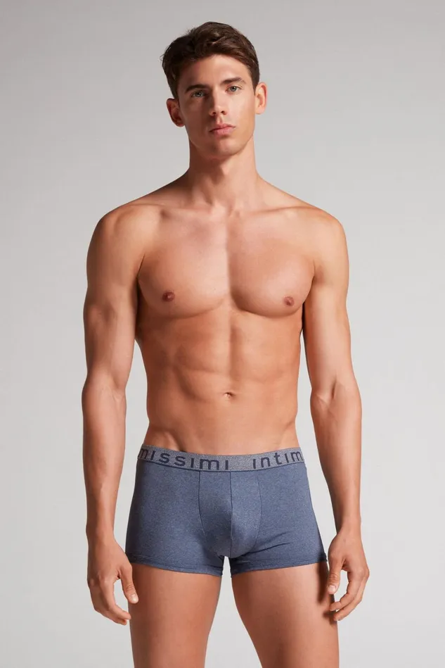 Intimissimi Boxers Men Microfiber Logo Boxer Shorts Blue 5210 8211 Denim Blue Blend