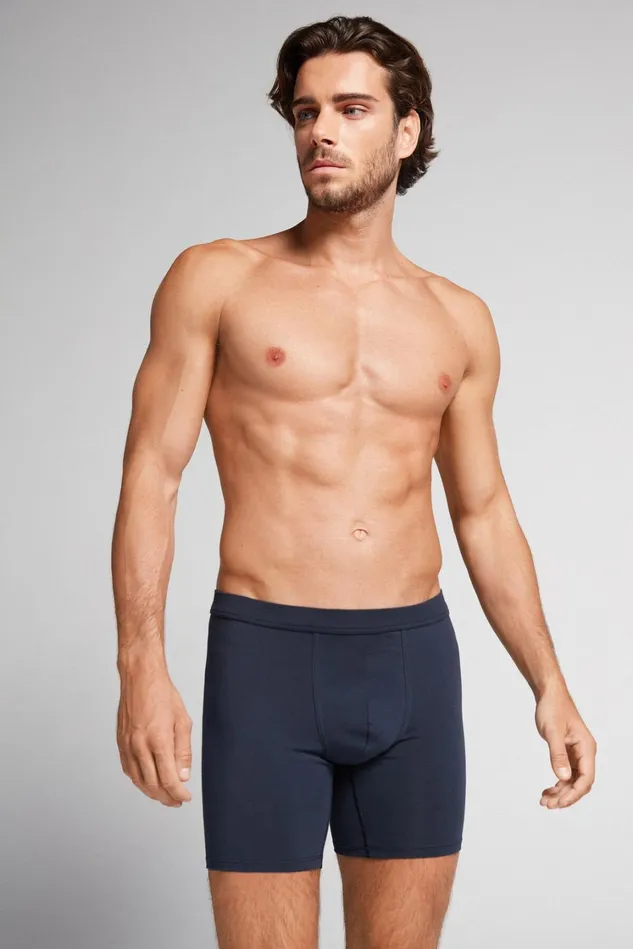 Intimissimi Boxers Men Superior Cotton Long Boxers Blue 800 8211 Blu Notte