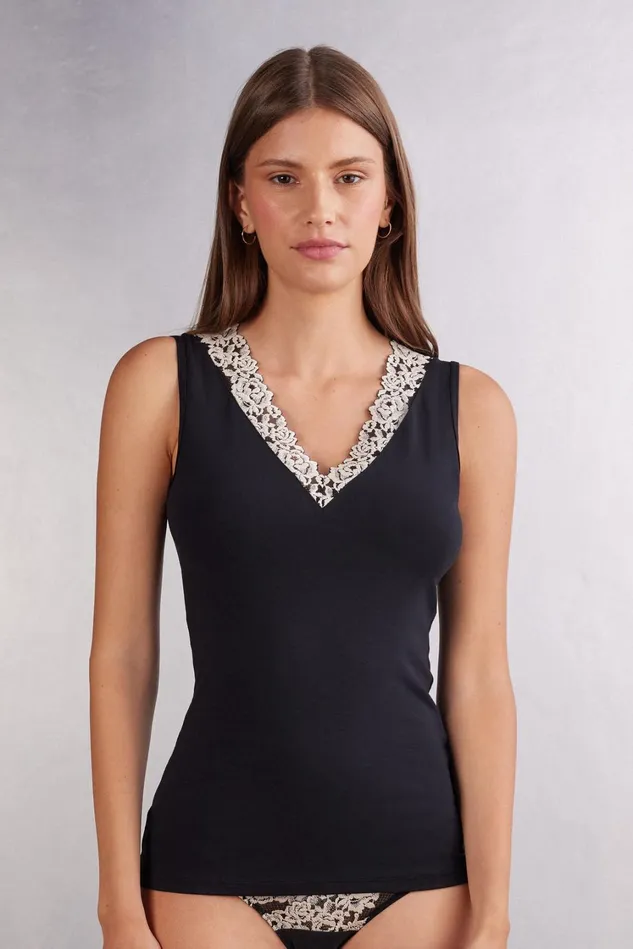 Intimissimi Camisoles Tank Tops Women Pretty Flower Modal And Lace Tank Top Multicolor 9887 8211 Blackivory Intimissimi Camisoles Tank Tops Women Pretty Flower Modal And Lace Tank Top Multicolor 9887 8211 Blackivory