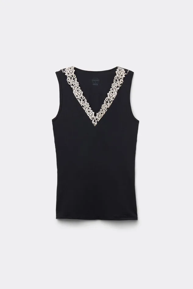 Intimissimi Camisoles Tank Tops Women Pretty Flower Modal And Lace Tank Top Multicolor 9887 8211 Blackivory