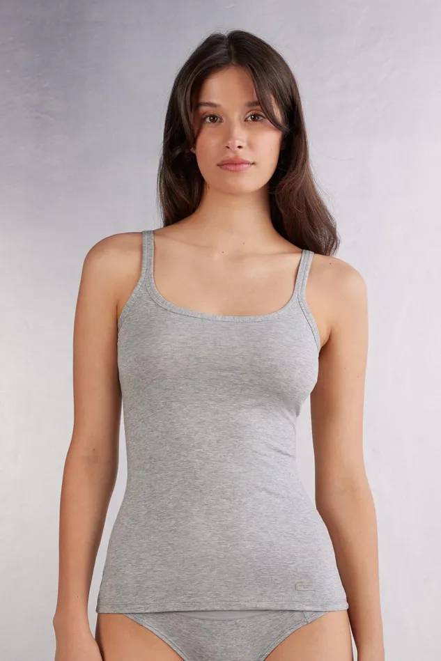 Intimissimi Camisoles Tank Tops Women Spaghetti Strap Top In Cotton Grey 031 8211 Light Heathered Grey Intimissimi Camisoles Tank Tops Women Spaghetti Strap Top In Cotton Grey 031 8211 Light Heathered Grey