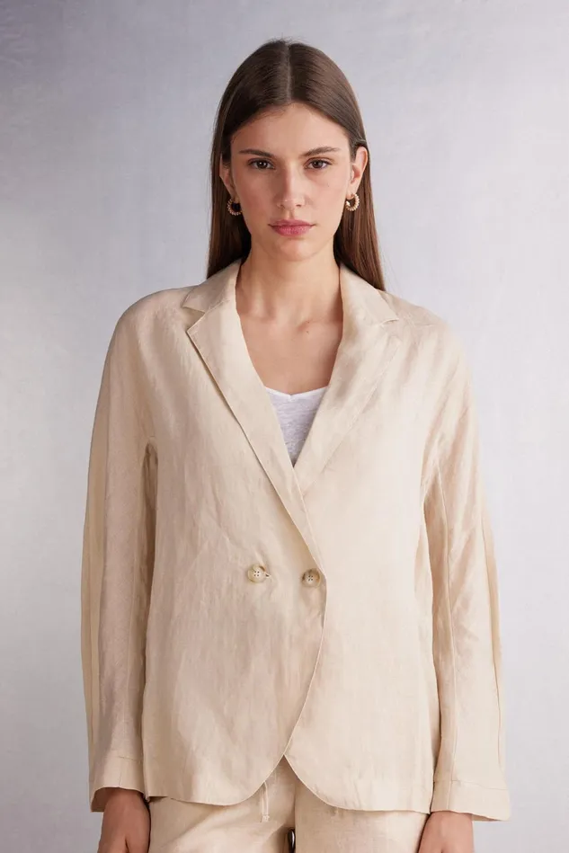 Intimissimi Cardigans Jackets Women Linen Cloth Double Breasted Jacket Natural 913i 8211 Rope Beige Intimissimi Cardigans Jackets Women Linen Cloth Double Breasted Jacket Natural 913i 8211 Rope Beige