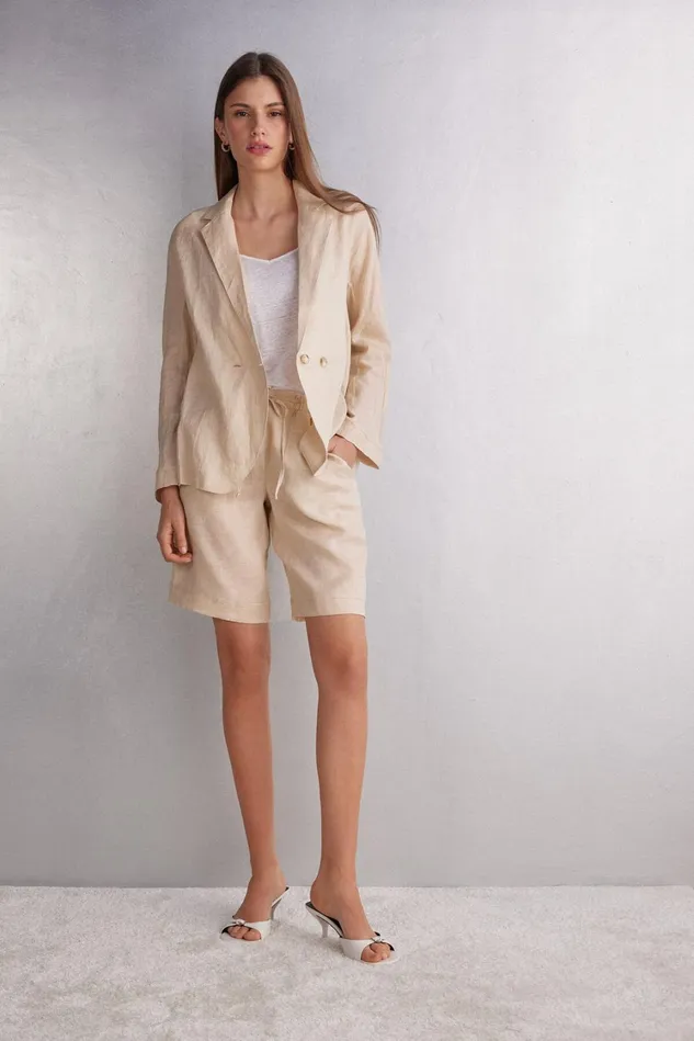 Intimissimi Cardigans Jackets Women Linen Cloth Double Breasted Jacket Natural 913i 8211 Rope Beige