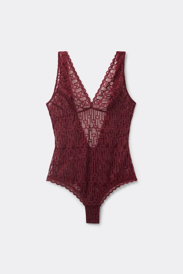 Intimissimi Lingerie Bodysuits Women Elegant Silhouette Lace Bodysuit Burgundy 653j 8211 Folk Red
