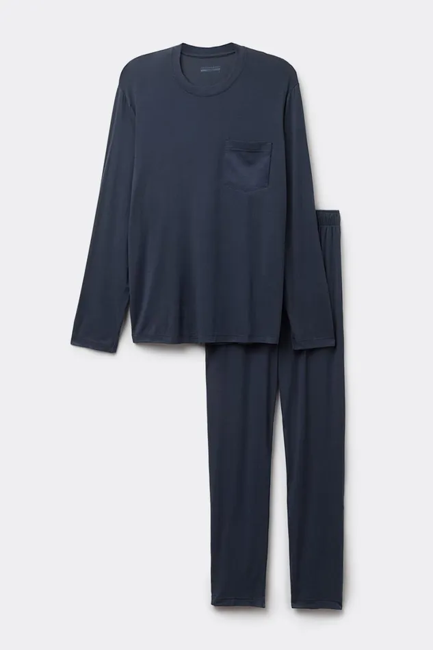 Intimissimi Long Pajamas Men Full Length Micromodal Pajamas Blue 800 8211 Blu Notte