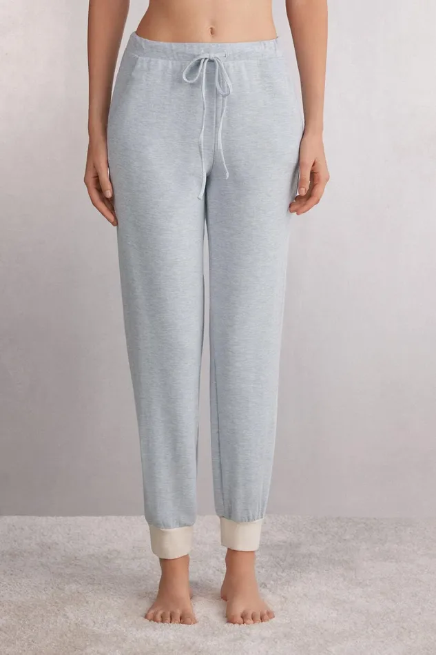 Intimissimi Long Pajamas Women Cold Winter Night Cuffed Pants In Modal With Wool Ivory 776j 8211 Azzurro Melangeseta Intimissimi Long Pajamas Women Cold Winter Night Cuffed Pants In Modal With Wool Ivory 776j 8211 Azzurro Melangeseta