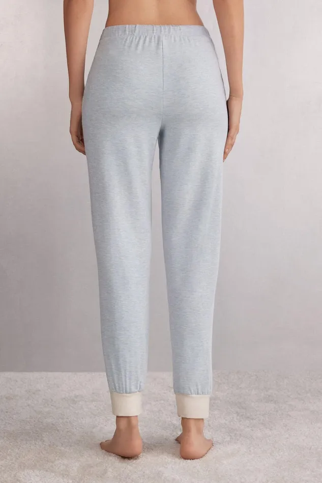 Intimissimi Long Pajamas Women Cold Winter Night Cuffed Pants In Modal With Wool Ivory 776j 8211 Azzurro Melangeseta