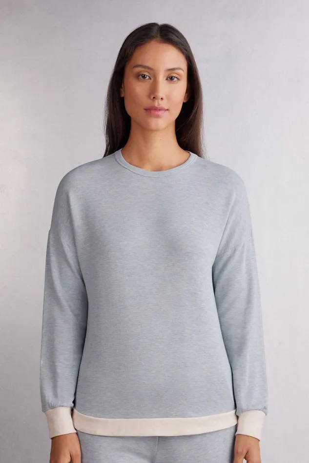 Intimissimi Long Pajamas Women Cold Winter Night Long Sleeve Top In Modal With Wool Ivory 776j 8211 Azzurro Melangeseta Intimissimi Long Pajamas Women Cold Winter Night Long Sleeve Top In Modal With Wool Ivory 776j 8211 Azzurro Melangeseta