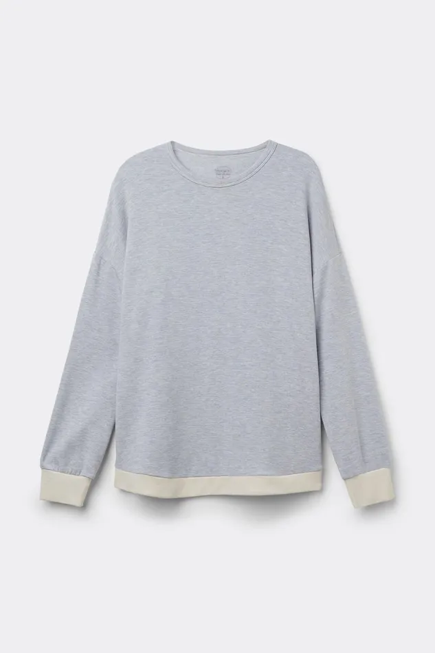 Intimissimi Long Pajamas Women Cold Winter Night Long Sleeve Top In Modal With Wool Ivory 776j 8211 Azzurro Melangeseta
