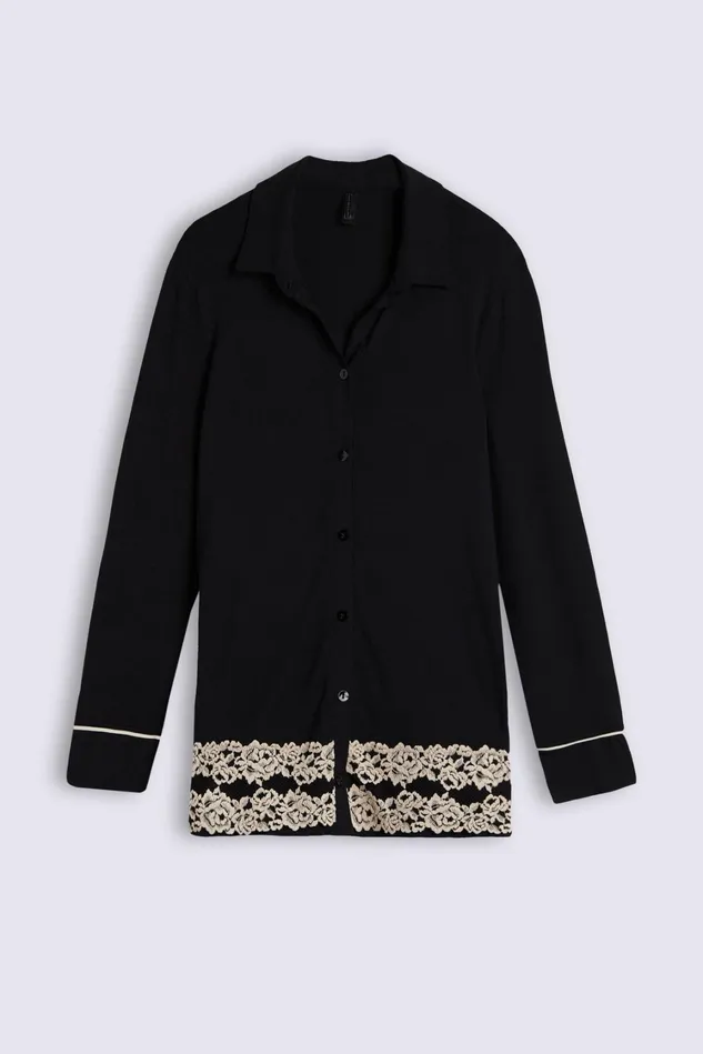 Intimissimi Long Pajamas Women Pretty Flowers Button Up Shirt In Modal Multicolor 9887 8211 Blackivory