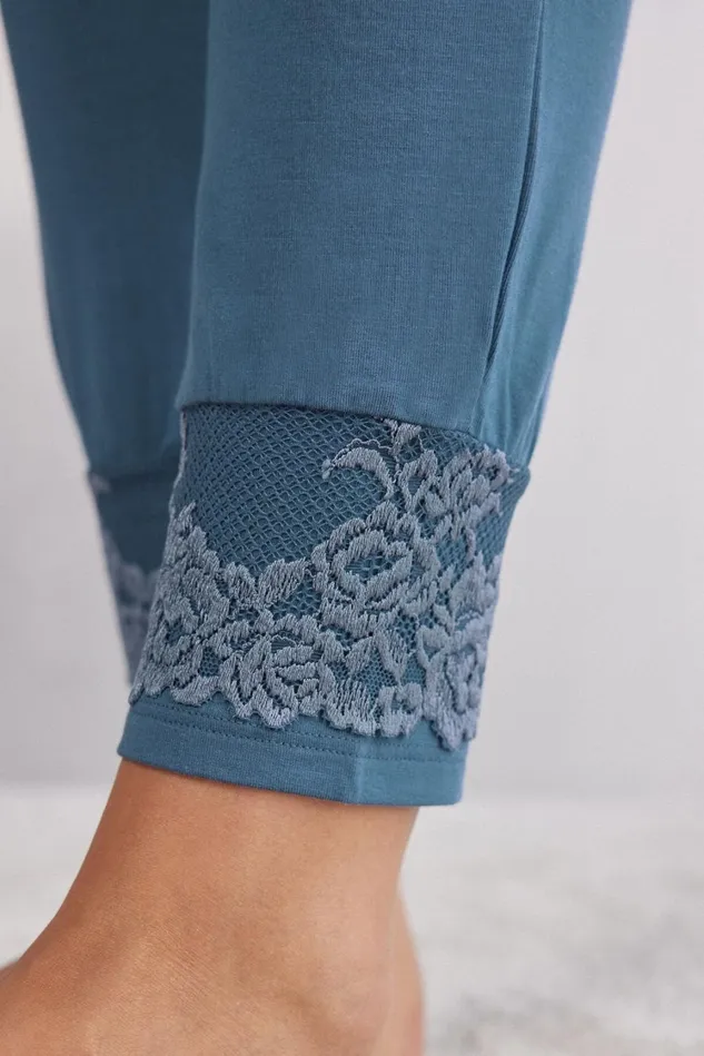 Intimissimi Long Pajamas Women Pretty Flowers Full Length Cuffed Modal Pants Blue 658j 8211 Lapis Blue