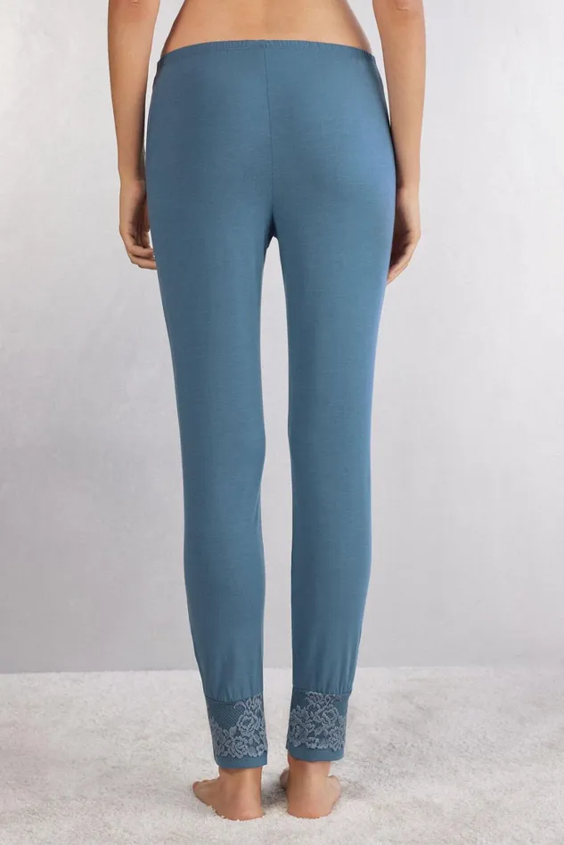 Intimissimi Long Pajamas Women Pretty Flowers Full Length Cuffed Modal Pants Blue 658j 8211 Lapis Blue