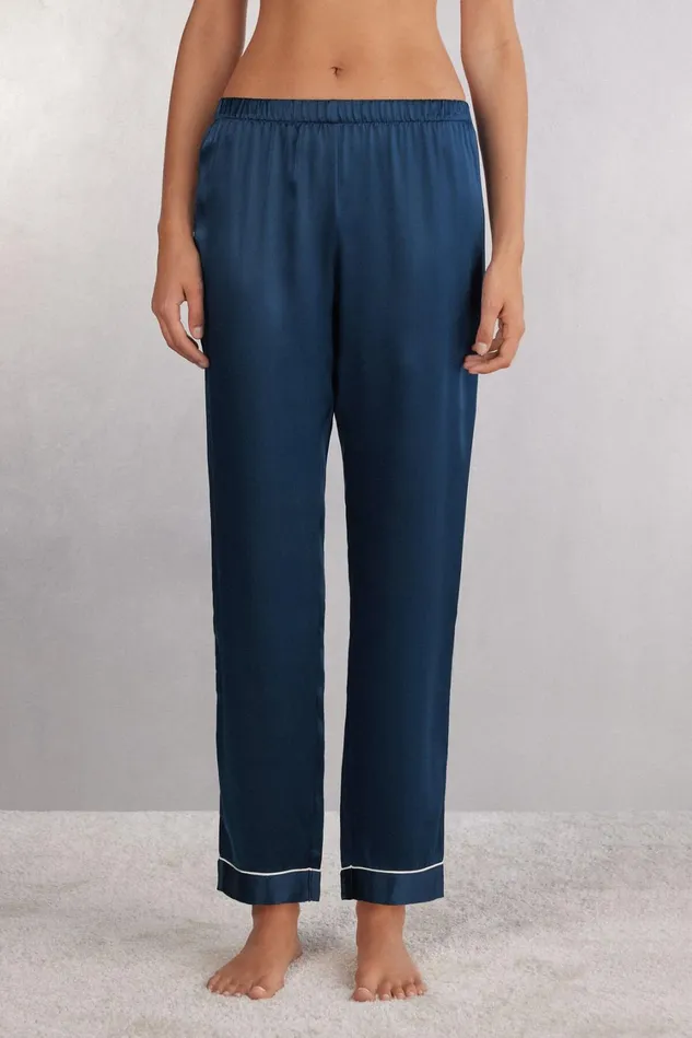 Intimissimi Long Pajamas Women Silk Satin Pajama Pants Blue 1467 8211 Intense Blue Intimissimi Long Pajamas Women Silk Satin Pajama Pants Blue 1467 8211 Intense Blue