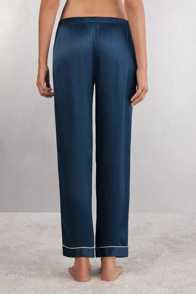 Intimissimi Long Pajamas Women Silk Satin Pajama Pants Blue 1467 8211 Intense Blue
