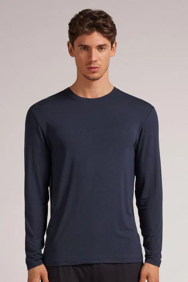 Intimissimi Long Sleeve Tops Men Soft Silk Long Sleeve Top Blue 800 8211 Blu Notte Intimissimi Long Sleeve Tops Men Soft Silk Long Sleeve Top Blue 800 8211 Blu Notte
