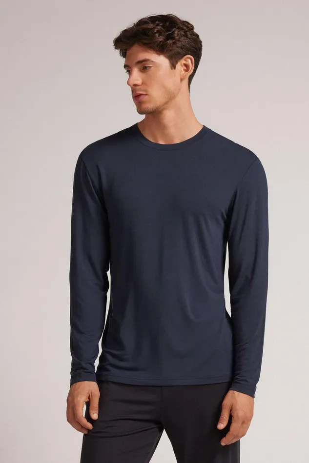 Intimissimi Long Sleeve Tops Men Soft Silk Long Sleeve Top Blue 800 8211 Blu Notte