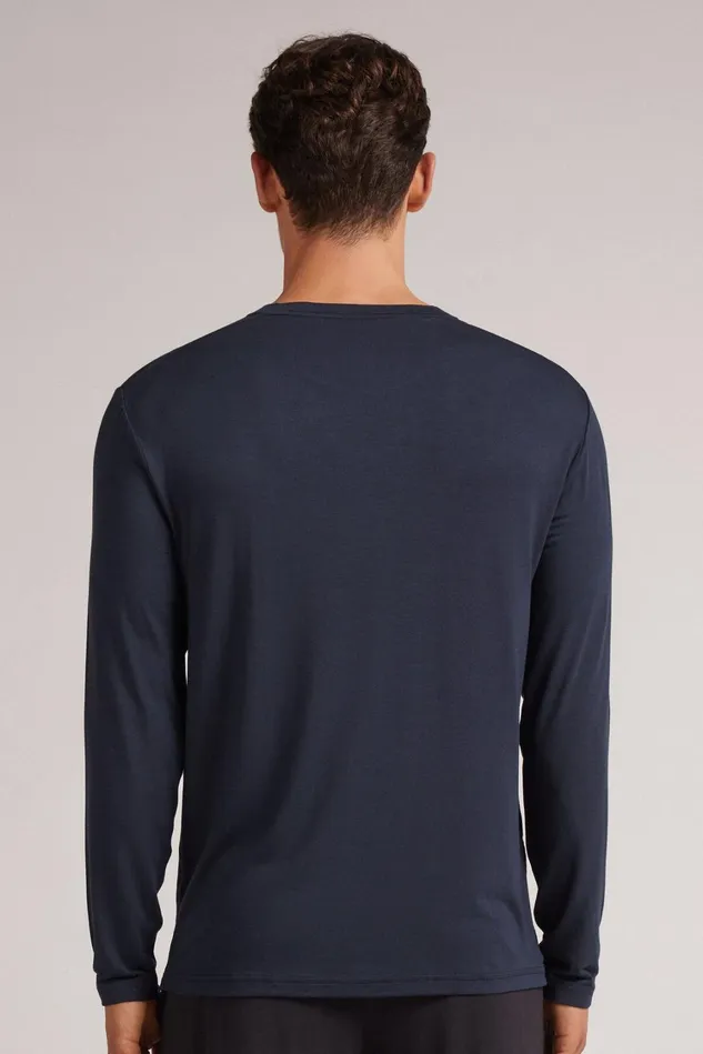 Intimissimi Long Sleeve Tops Men Soft Silk Long Sleeve Top Blue 800 8211 Blu Notte