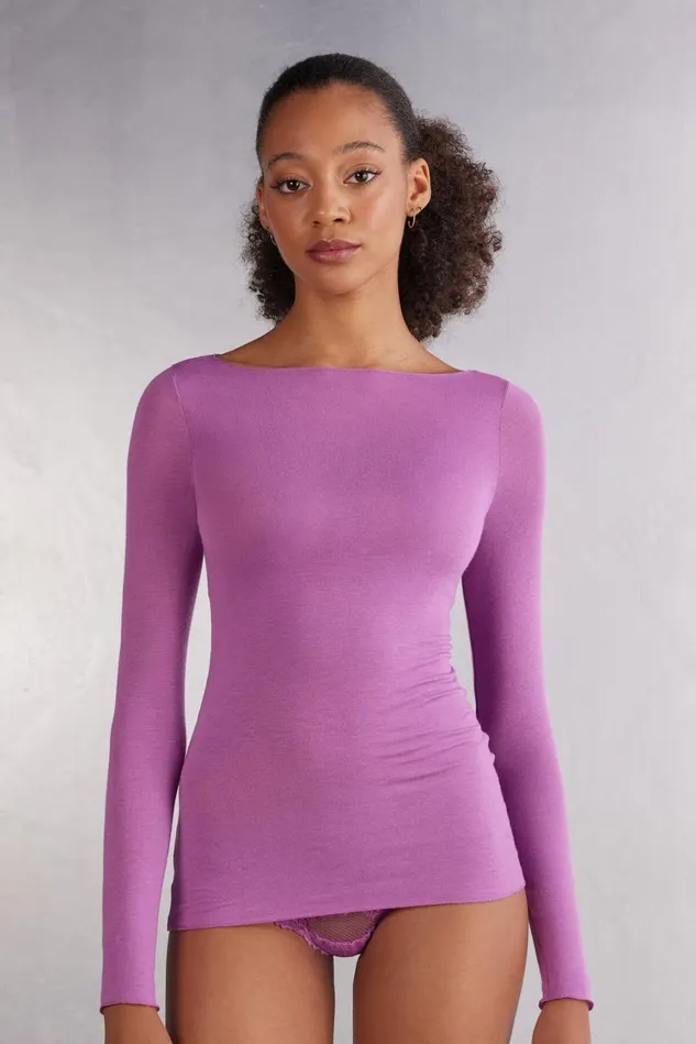 Intimissimi Long Sleeve Tops Women Boat Neck Modal Cashmere Ultralight Top Pink 343j 8211 Bright Violet Intimissimi Long Sleeve Tops Women Boat Neck Modal Cashmere Ultralight Top Pink 343j 8211 Bright Violet