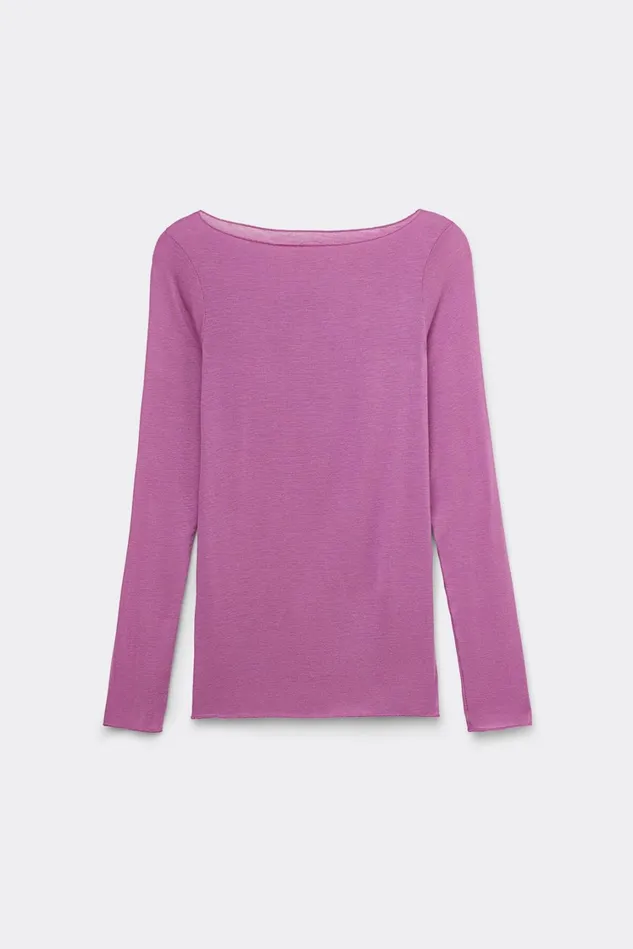 Intimissimi Long Sleeve Tops Women Boat Neck Modal Cashmere Ultralight Top Pink 343j 8211 Bright Violet