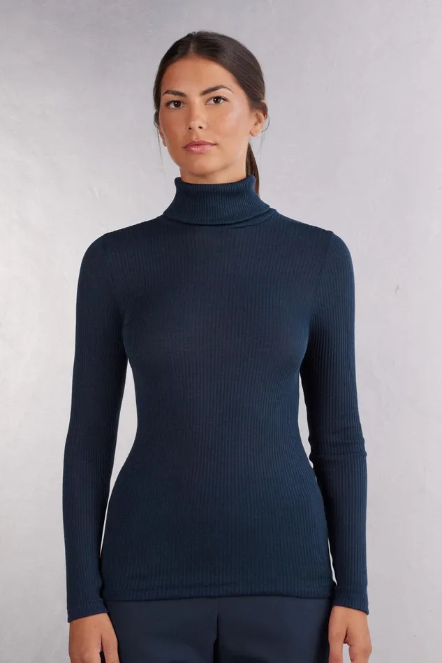 Intimissimi Long Sleeve Tops Women LongSleeve HighNeck Tubular Top In Wool And Silk Blue 1467 8211 Intense Blue Intimissimi Long Sleeve Tops Women LongSleeve HighNeck Tubular Top In Wool And Silk Blue 1467 8211 Intense Blue