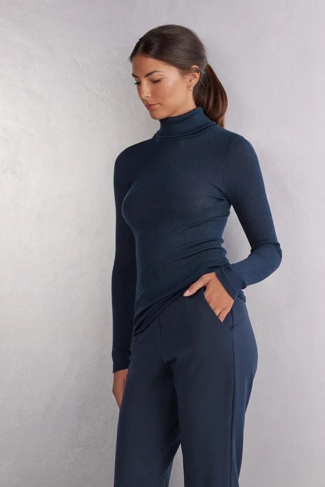 Intimissimi Long Sleeve Tops Women LongSleeve HighNeck Tubular Top In Wool And Silk Blue 1467 8211 Intense Blue