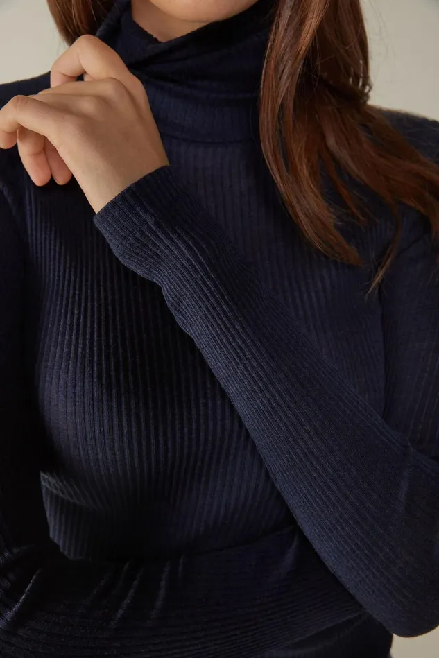 Intimissimi Long Sleeve Tops Women LongSleeve HighNeck Tubular Top In Wool And Silk Blue 1467 8211 Intense Blue