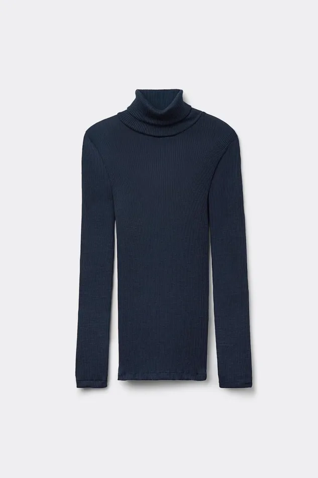 Intimissimi Long Sleeve Tops Women LongSleeve HighNeck Tubular Top In Wool And Silk Blue 1467 8211 Intense Blue