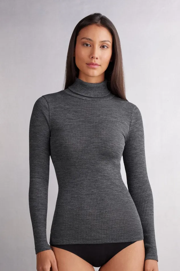 Intimissimi Long Sleeve Tops Women LongSleeve HighNeck Tubular Top In Wool And Silk Grey 7481 8211 Aluminium Grey Blend Intimissimi Long Sleeve Tops Women LongSleeve HighNeck Tubular Top In Wool And Silk Grey 7481 8211 Aluminium Grey Blend