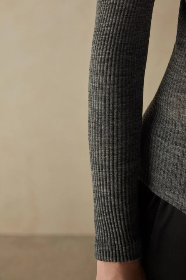 Intimissimi Long Sleeve Tops Women LongSleeve HighNeck Tubular Top In Wool And Silk Grey 7481 8211 Aluminium Grey Blend