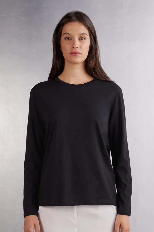 Intimissimi Long Sleeve Tops Women Superior Cotton Oversized Long Sleeve Top Black 019 8211 Black Intimissimi Long Sleeve Tops Women Superior Cotton Oversized Long Sleeve Top Black 019 8211 Black