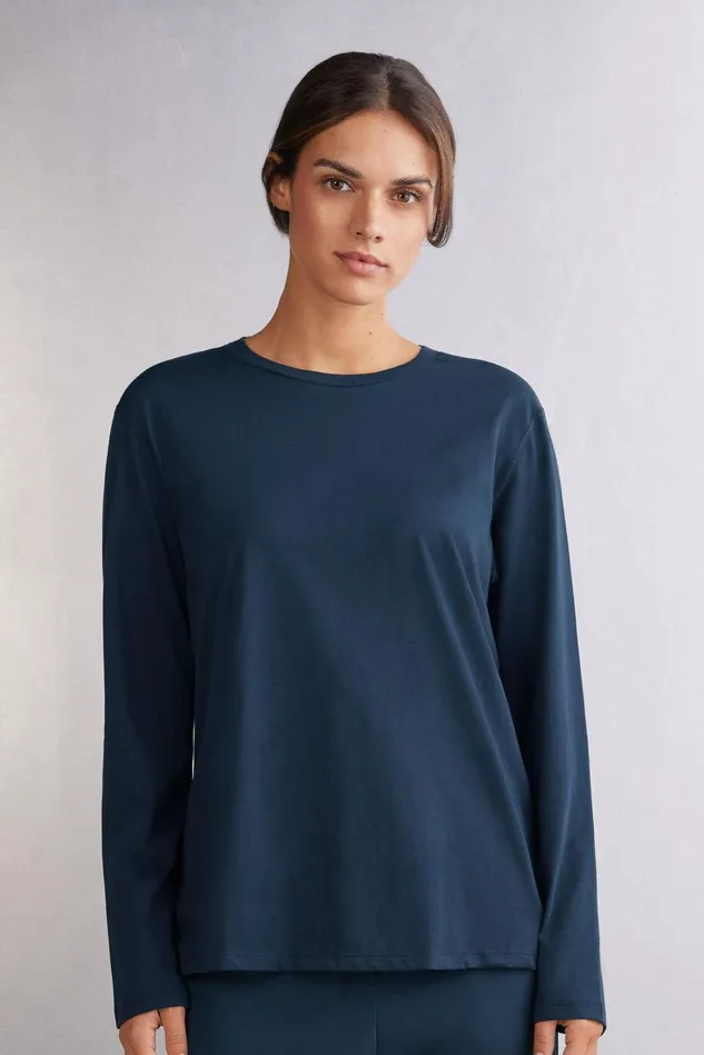 Intimissimi Long Sleeve Tops Women Superior Cotton Oversized Long Sleeve Top Blue 1467 8211 Intense Blue Intimissimi Long Sleeve Tops Women Superior Cotton Oversized Long Sleeve Top Blue 1467 8211 Intense Blue