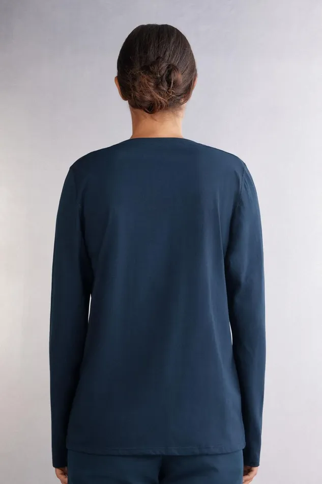Intimissimi Long Sleeve Tops Women Superior Cotton Oversized Long Sleeve Top Blue 1467 8211 Intense Blue