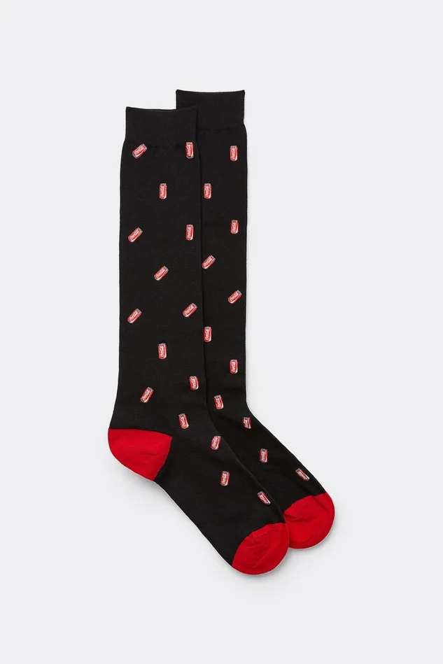 Intimissimi Long Socks Men CocaCola Soft Cotton Knee Socks Print 758j 8211 Nero Stampa Coca Cola Intimissimi Long Socks Men CocaCola Soft Cotton Knee Socks Print 758j 8211 Nero Stampa Coca Cola