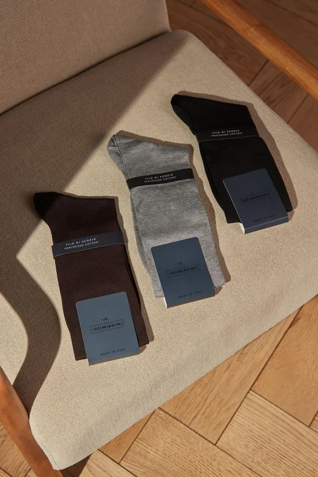 Intimissimi Long Socks Men Tall Sateen Egyptian Cotton Socks Brown 015 8211 Brown