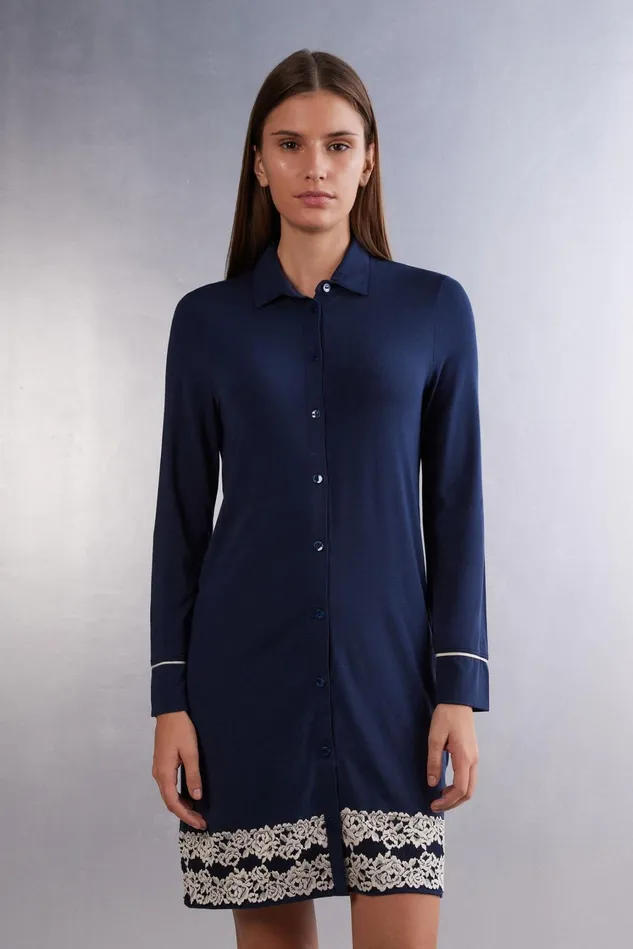 Intimissimi Nightdresses Women Pretty Flower Open Front Nightshirt Blue 347i 8211 Deep Bluevanilla Intimissimi Nightdresses Women Pretty Flower Open Front Nightshirt Blue 347i 8211 Deep Bluevanilla