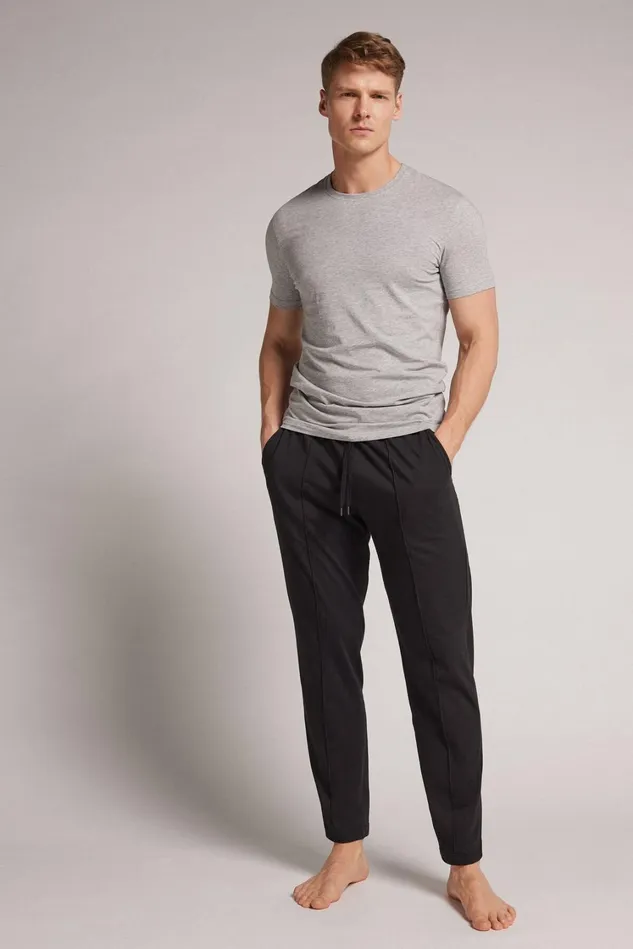 Intimissimi Pants Men Full Length Cotton Pants With Rib Black 019 8211 Black