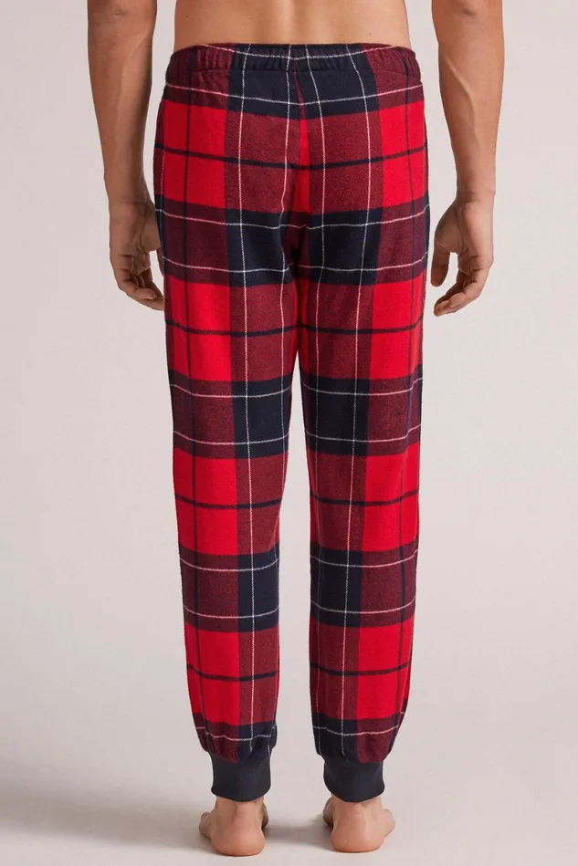 Intimissimi Pants Men Red Check Pants In Brushed Cotton Cloth Blue 739j 8211 Check Rossoblu Notte