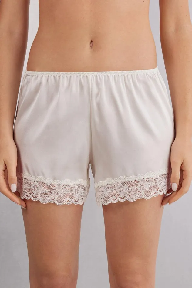 Intimissimi Short Pajamas Women Lace Trim Silk Shorts Ivory 2127 8211 Talc White Intimissimi Short Pajamas Women Lace Trim Silk Shorts Ivory 2127 8211 Talc White